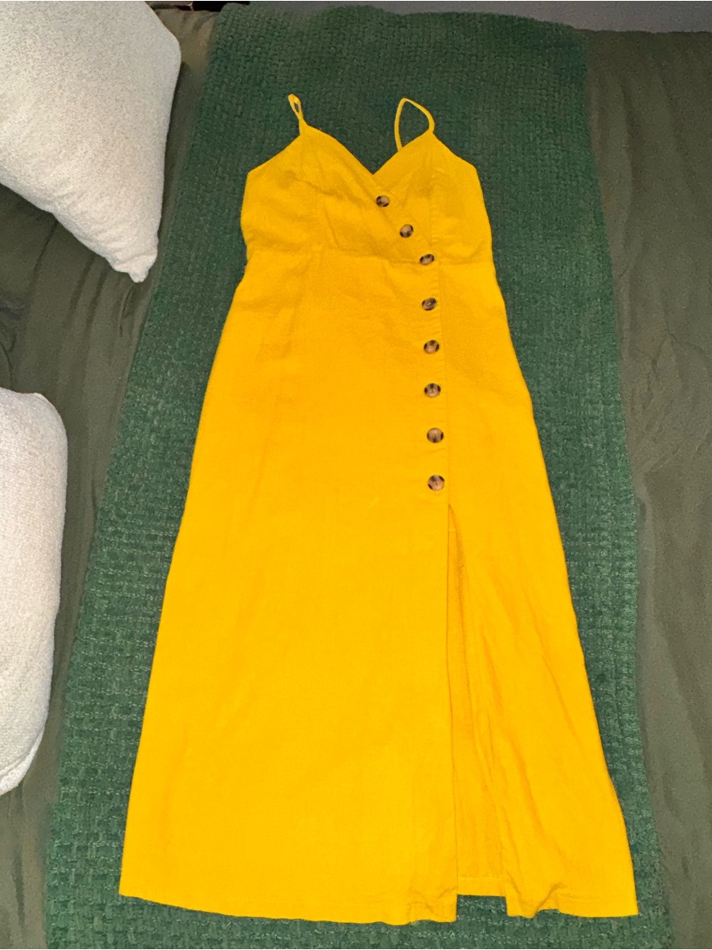 Sunshine Yellow Button-Detail Spaghetti Strap Midi Dress